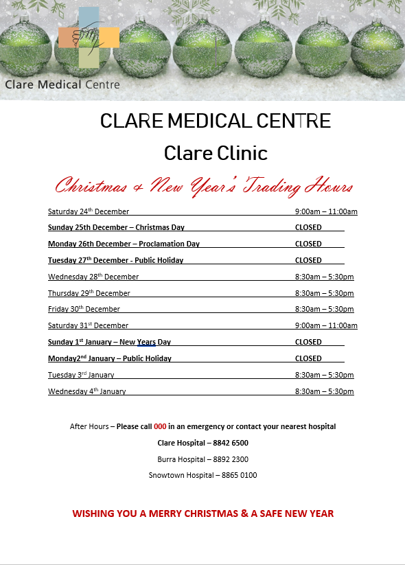 Christmas Trading Hours - Clare