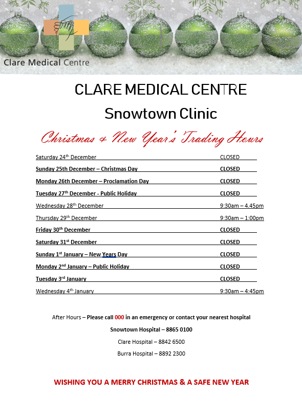 Christmas Trading Hours - Snowtown